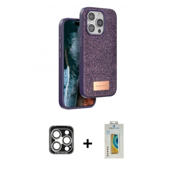 MARSİLYAN™- iPhone 15 Pro Max Kılıf Vadi Klasik Serisi - Siyah Polymer Nano Ekran Koruyucu + PVD Metal Kamera Lens - GS
