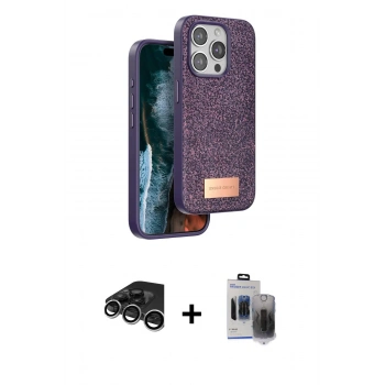 MARSİLYAN™- iPhone 15 Pro Max Kılıf Vadi Klasik Serisi - Siyah Vanessa Magic Hayalet Cam + Raze Metal Kamera Lens - GS