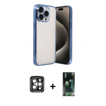 MARSİLYAN™- iPhone 15 Pro Max Kılıf Vadi Minimal - Şeffaf 360 Full Body Arka Koruyucu + PVD Metal Kamera Lens - GI