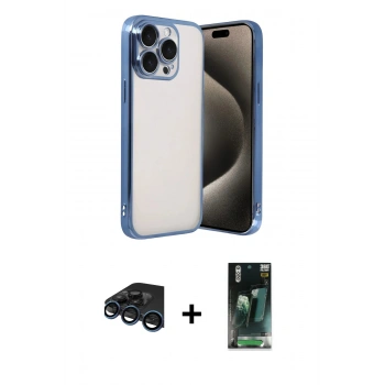 MARSİLYAN™- iPhone 15 Pro Max Kılıf Vadi Minimal - Şeffaf 360 Full Body Arka Koruyucu + Raze Metal Kamera Lens - LT