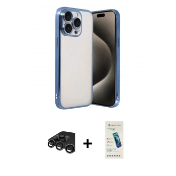 MARSİLYAN™- iPhone 15 Pro Max Kılıf Vadi Minimal - Şeffaf Pasifik Cam Ekran Koruyucu + Raze Metal Kamera Lens - TMGI
