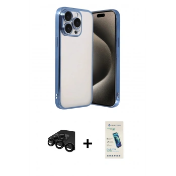 MARSİLYAN™- iPhone 15 Pro Max Kılıf Vadi Minimal - Şeffaf Pasifik Cam Ekran Koruyucu + Raze Metal Kamera Lens - SH