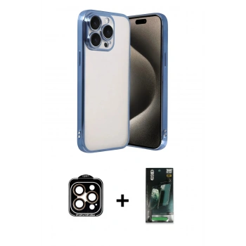 MARSİLYAN™- iPhone 15 Pro Max Kılıf Vadi Minimal - Siyah 360 Mat Full Body Arka Koruyucu + PVD Metal Kamera Lens - TU