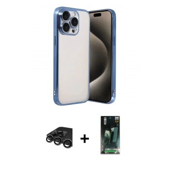 MARSİLYAN™- iPhone 15 Pro Max Kılıf Vadi Minimal - Siyah 360 Mat Full Body Arka Koruyucu + Raze Metal Kamera Lens - TMGI