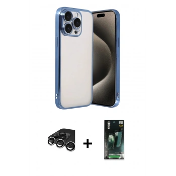 MARSİLYAN™- iPhone 15 Pro Max Kılıf Vadi Minimal - Siyah 360 Mat Full Body Arka Koruyucu + Raze Metal Kamera Lens - GS