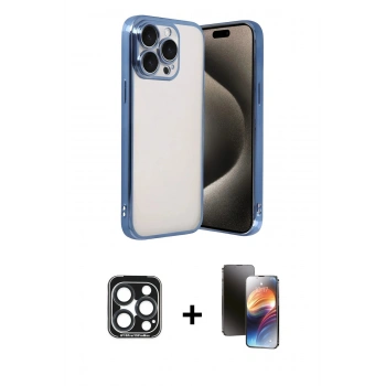 MARSİLYAN™- iPhone 15 Pro Max Kılıf Vadi Minimal - Siyah 3D Antistatik Mat Seramik Nano Ekran Koruyucu + PVD Metal Kamera Lens - LT