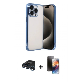 MARSİLYAN™- iPhone 15 Pro Max Kılıf Vadi Minimal - Siyah 3D Antistatik Mat Seramik Nano Ekran Koruyucu + Raze Metal Kamera Lens - LT