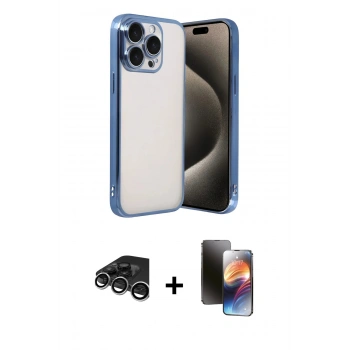 MARSİLYAN™- iPhone 15 Pro Max Kılıf Vadi Minimal - Siyah 3D Antistatik Mat Seramik Nano Ekran Koruyucu + Raze Metal Kamera Lens - GS