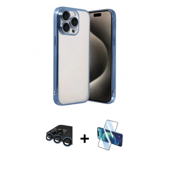 MARSİLYAN™- iPhone 15 Pro Max Kılıf Vadi Minimal - Siyah 3D Antistatik Seramik Nano Ekran Koruyucu + Raze Metal Kamera Lens - LT