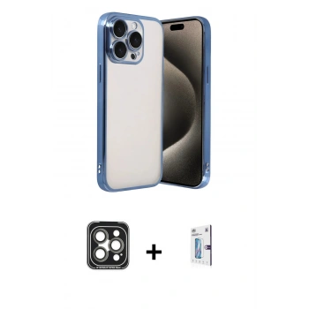 MARSİLYAN™- iPhone 15 Pro Max Kılıf Vadi Minimal - Siyah Bilvis 0.18mm Plus Cam Ekran Koruyucu + PVD Metal Kamera Lens - GI