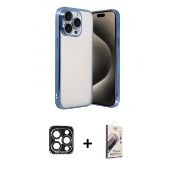 MARSİLYAN™- iPhone 15 Pro Max Kılıf Vadi Minimal - Siyah Bilvis 3D Mat Cam Ekran Koruyucu + PVD Metal Kamera Lens - LT