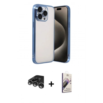 MARSİLYAN™- iPhone 15 Pro Max Kılıf Vadi Minimal - Siyah Bilvis 3D Mat Cam Ekran Koruyucu + Raze Metal Kamera Lens - GS