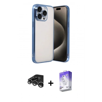 MARSİLYAN™- iPhone 15 Pro Max Kılıf Vadi Minimal - Siyah Bilvis 5in1 3D Magic Cam Ekran Koruyucu + Raze Metal Kamera Lens - GS