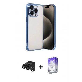 MARSİLYAN™- iPhone 15 Pro Max Kılıf Vadi Minimal - Siyah Bilvis 5in1 3D Magic Cam Ekran Koruyucu + Raze Metal Kamera Lens - TMGI