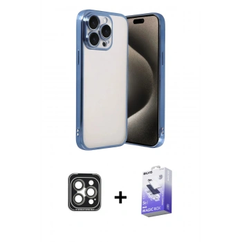 MARSİLYAN™- iPhone 15 Pro Max Kılıf Vadi Minimal - Siyah Bilvis 5in1 5D Magic Hayalet Cam Ekran Koruyucu + PVD Metal Kamera Lens - GI