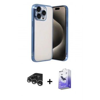 MARSİLYAN™- iPhone 15 Pro Max Kılıf Vadi Minimal - Siyah Bilvis 5in1 5D Magic Hayalet Cam Ekran Koruyucu + Raze Metal Kamera Lens - GS