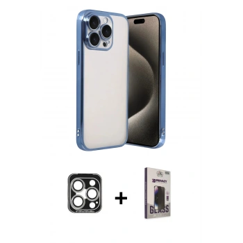 MARSİLYAN™- iPhone 15 Pro Max Kılıf Vadi Minimal - Siyah Bilvis Hayalet Cam Ekran Koruyucu + PVD Metal Kamera Lens - GS