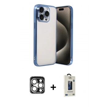 MARSİLYAN™- iPhone 15 Pro Max Kılıf Vadi Minimal - Siyah Bilvis Hayalet Cam Ekran Koruyucu + PVD Metal Kamera Lens - GS