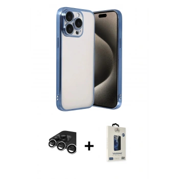 MARSİLYAN™- iPhone 15 Pro Max Kılıf Vadi Minimal - Siyah Bilvis Hayalet Cam Ekran Koruyucu + Raze Metal Kamera Lens - GS
