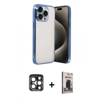 MARSİLYAN™- iPhone 15 Pro Max Kılıf Vadi Minimal - Siyah Bilvis Hayalet Cam Ekran Koruyucu + PVD Metal Kamera Lens - LT