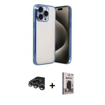 MARSİLYAN™- iPhone 15 Pro Max Kılıf Vadi Minimal - Siyah Bilvis Hayalet Cam Ekran Koruyucu + Raze Metal Kamera Lens - GS