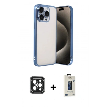 MARSİLYAN™- iPhone 15 Pro Max Kılıf Vadi Minimal - Siyah Bilvis Hayalet Cam Ekran Koruyucu + PVD Metal Kamera Lens - SH