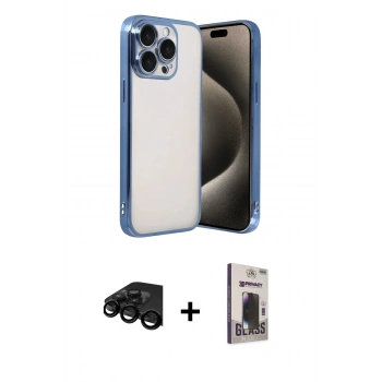 MARSİLYAN™- iPhone 15 Pro Max Kılıf Vadi Minimal - Siyah Bilvis Hayalet Cam Ekran Koruyucu + Raze Metal Kamera Lens - SH