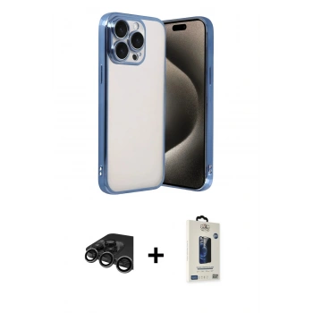 MARSİLYAN™- iPhone 15 Pro Max Kılıf Vadi Minimal - Siyah Bilvis Hayalet Cam Ekran Koruyucu + Raze Metal Kamera Lens - TMGI