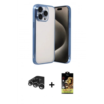 MARSİLYAN™- iPhone 15 Pro Max Kılıf Vadi Minimal - Siyah Buffer Cam Ekran Koruyucu + Raze Metal Kamera Lens - GS