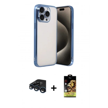 MARSİLYAN™- iPhone 15 Pro Max Kılıf Vadi Minimal - Siyah Buffer Cam Ekran Koruyucu + Raze Metal Kamera Lens - LT