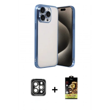 MARSİLYAN™- iPhone 15 Pro Max Kılıf Vadi Minimal - Siyah Buffer Cam Ekran Koruyucu + PVD Metal Kamera Lens - GI