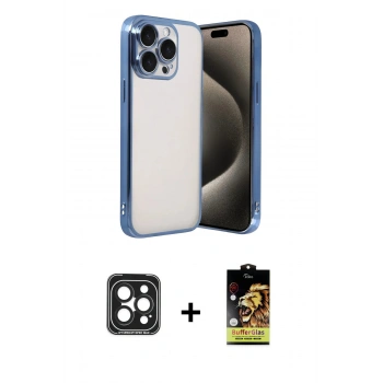 MARSİLYAN™- iPhone 15 Pro Max Kılıf Vadi Minimal - Siyah Buffer Cam Ekran Koruyucu + PVD Metal Kamera Lens - SH