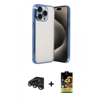 MARSİLYAN™- iPhone 15 Pro Max Kılıf Vadi Minimal - Siyah Buffer Cam Ekran Koruyucu + Raze Metal Kamera Lens - TMGI