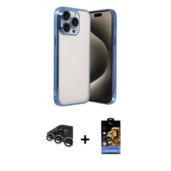 MARSİLYAN™- iPhone 15 Pro Max Kılıf Vadi Minimal - Siyah Buffer Hayalet Cam Ekran Koruyucu + Raze Metal Kamera Lens - GS