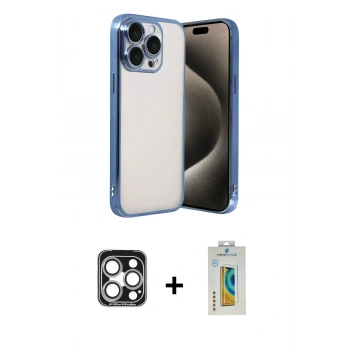 MARSİLYAN™- iPhone 15 Pro Max Kılıf Vadi Minimal - Siyah Polymer Nano Ekran Koruyucu + PVD Metal Kamera Lens - GS