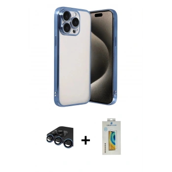 MARSİLYAN™- iPhone 15 Pro Max Kılıf Vadi Minimal - Siyah Polymer Nano Ekran Koruyucu + Raze Metal Kamera Lens - LT