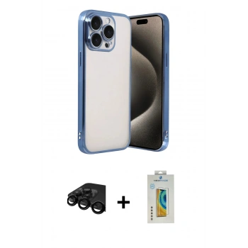 MARSİLYAN™- iPhone 15 Pro Max Kılıf Vadi Minimal - Siyah Polymer Nano Ekran Koruyucu + Raze Metal Kamera Lens - SH