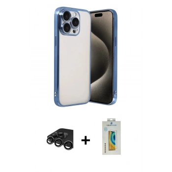MARSİLYAN™- iPhone 15 Pro Max Kılıf Vadi Minimal - Siyah Polymer Nano Ekran Koruyucu + Raze Metal Kamera Lens - TMGI