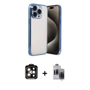 MARSİLYAN™- iPhone 15 Pro Max Kılıf Vadi Minimal - Siyah Vanessa Magic Hayalet Cam + PVD Metal Kamera Lens - TU