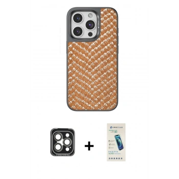 MARSİLYAN™- iPhone 15 Pro Max Kılıf Vadi Özel Seri - Şeffaf Pasifik Cam Ekran Koruyucu + PVD Metal Kamera Lens - GI