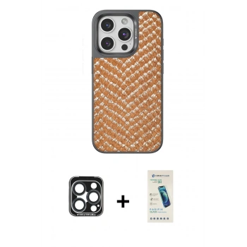 MARSİLYAN™- iPhone 15 Pro Max Kılıf Vadi Özel Seri - Şeffaf Pasifik Cam Ekran Koruyucu + PVD Metal Kamera Lens - LT