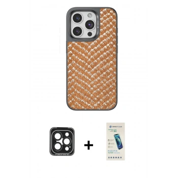 MARSİLYAN™- iPhone 15 Pro Max Kılıf Vadi Özel Seri - Şeffaf Pasifik Cam Ekran Koruyucu + PVD Metal Kamera Lens - SH