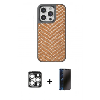 MARSİLYAN™- iPhone 15 Pro Max Kılıf Vadi Özel Seri - Siyah 3D Antistatik Hayalet Cam Ekran Koruyucu + PVD Metal Kamera Lens - GS