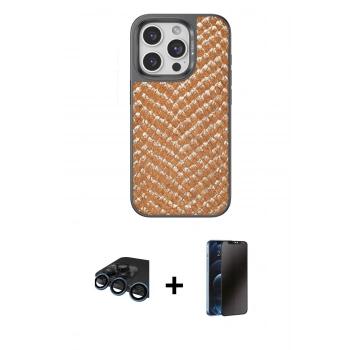 MARSİLYAN™- iPhone 15 Pro Max Kılıf Vadi Özel Seri - Siyah 3D Antistatik Hayalet Cam Ekran Koruyucu + Raze Metal Kamera Lens - LT