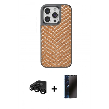 MARSİLYAN™- iPhone 15 Pro Max Kılıf Vadi Özel Seri - Siyah 3D Antistatik Hayalet Cam Ekran Koruyucu + Raze Metal Kamera Lens - SH
