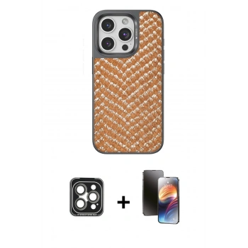 MARSİLYAN™- iPhone 15 Pro Max Kılıf Vadi Özel Seri - Siyah 3D Antistatik Mat Seramik Nano Ekran Koruyucu + PVD Metal Kamera Lens - GI