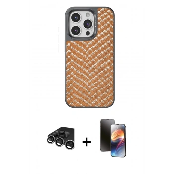 MARSİLYAN™- iPhone 15 Pro Max Kılıf Vadi Özel Seri - Siyah 3D Antistatik Mat Seramik Nano Ekran Koruyucu + Raze Metal Kamera Lens - GS