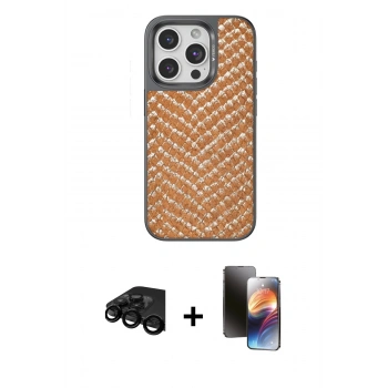 MARSİLYAN™- iPhone 15 Pro Max Kılıf Vadi Özel Seri - Siyah 3D Antistatik Mat Seramik Nano Ekran Koruyucu + Raze Metal Kamera Lens - SH