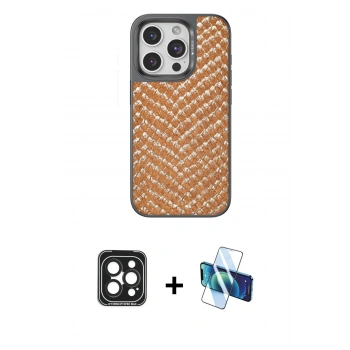MARSİLYAN™- iPhone 15 Pro Max Kılıf Vadi Özel Seri - Siyah 3D Antistatik Seramik Nano Ekran Koruyucu + PVD Metal Kamera Lens - SH