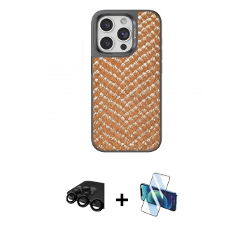 MARSİLYAN™- iPhone 15 Pro Max Kılıf Vadi Özel Seri - Siyah 3D Antistatik Seramik Nano Ekran Koruyucu + Raze Metal Kamera Lens - SH